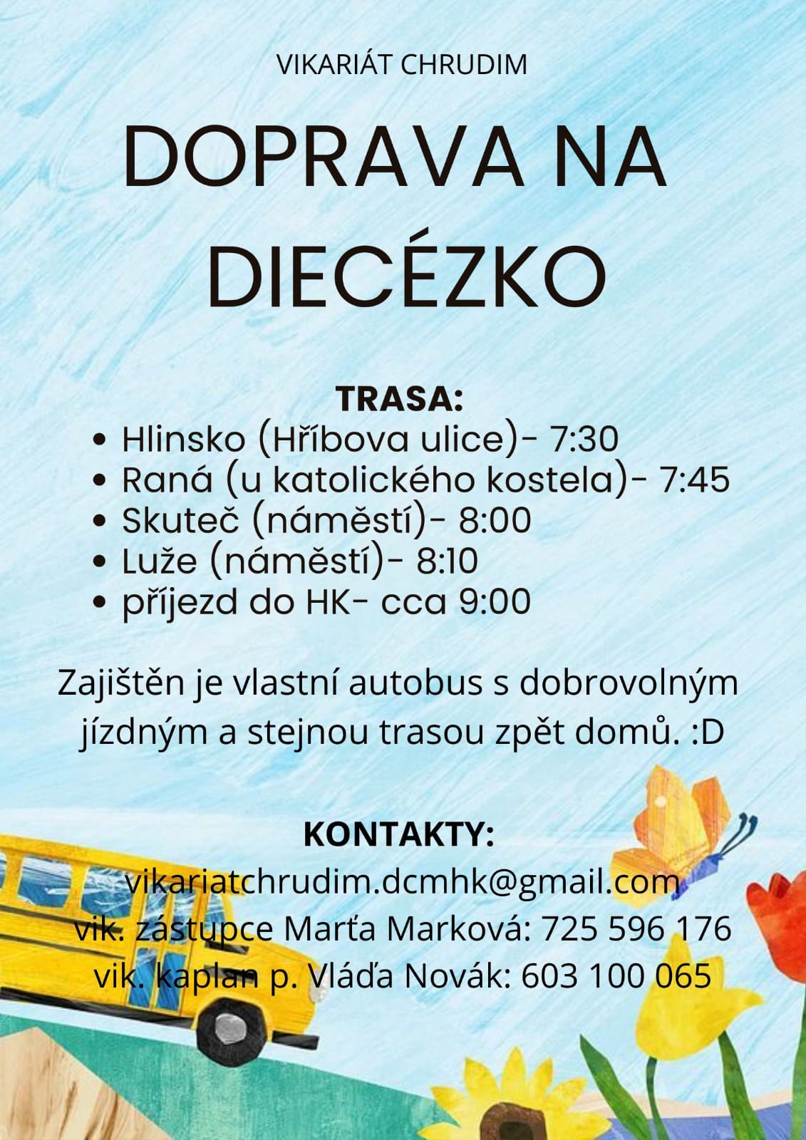 Plakátek s informacemi o společné dopravě.